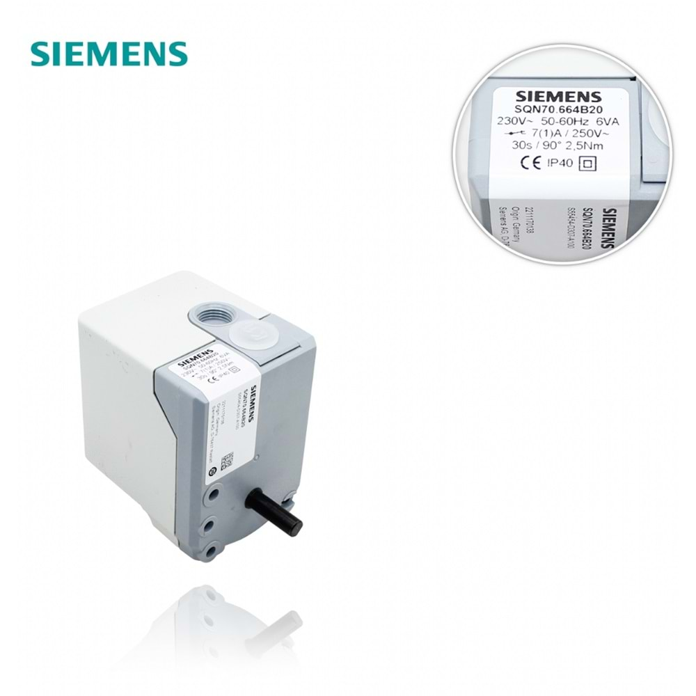 SIEMENS SQN70.664B20 Servomotor 230V 50-60Hz 6VA 7(1)A 250V 30s/90° 2.5Nm