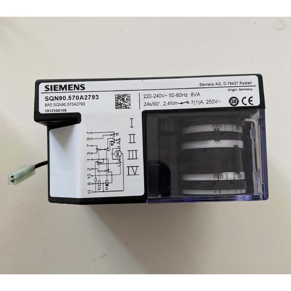 SIEMENS SQN90.570A2793 Servomotor 220-240V 50-60Hz 8VA 24s/90° 2.4Nm 7(1)A 250V