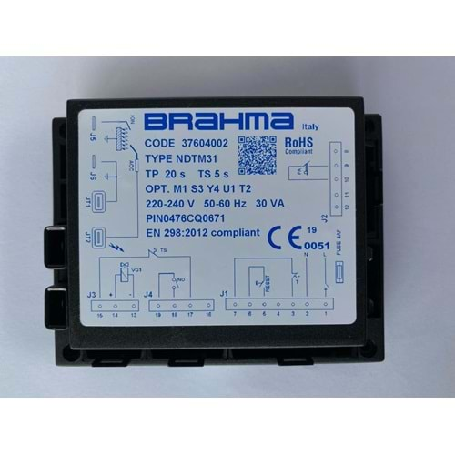 BRAHMA NDTM31 Brülör Otomatiği 37604002 TP20s TS5s 220-240V 50-60Hz 30VA