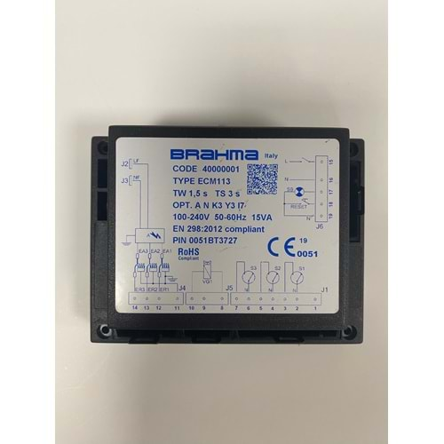 BRAHMA ECM113 Brülör Otomatiği 40000001 TW1.5s TS3s 100-240V 50-60Hz 15VA